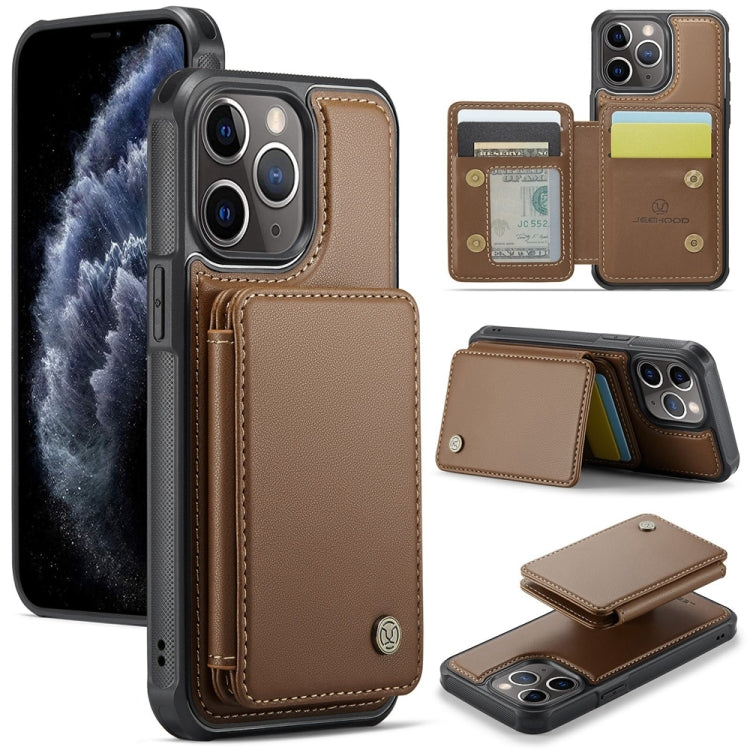 For iPhone 11 Pro Max JEEHOOD J05 Business Magnetic Style RFID Leather Phone Case(Brown)