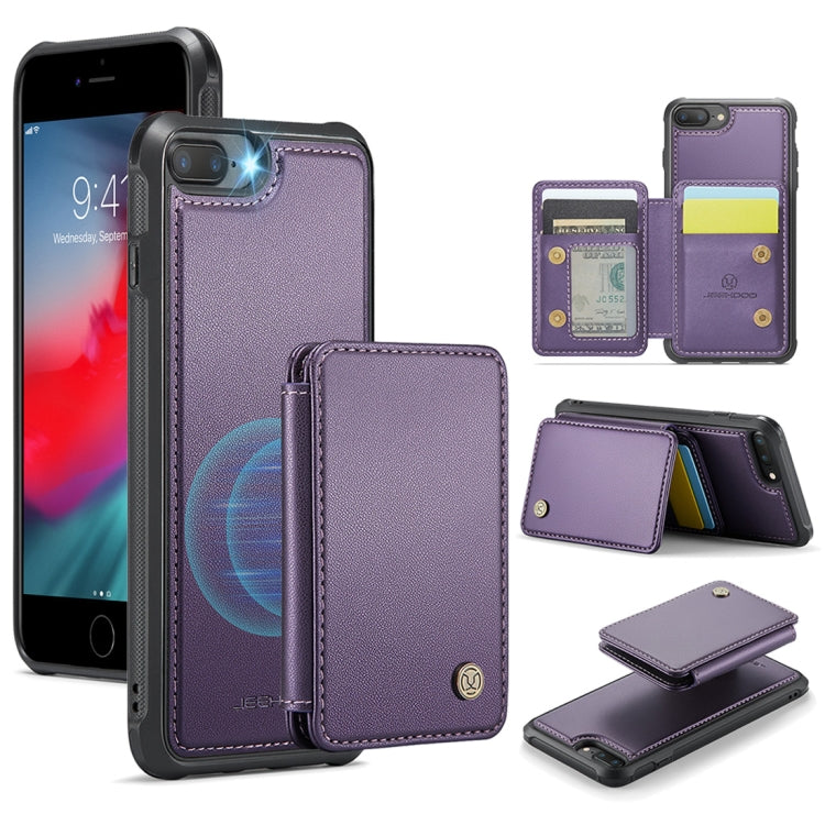 Pour iPhone 8 Plus / 7 Plus / 6 Plus, étui de téléphone en cuir JEEHOOD J05 Business magnétique de style RFID (violet)