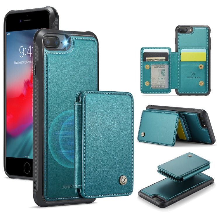 For iPhone 8 Plus / 7 Plus / 6 Plus JEEHOOD J05 Business Magnetic Style RFID Leather Phone Case(Blue Green)