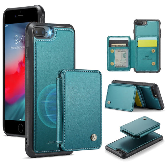 For iPhone 8 Plus / 7 Plus / 6 Plus JEEHOOD J05 Business Magnetic Style RFID Leather Phone Case(Blue Green)