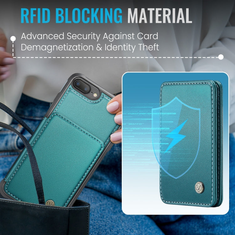 For iPhone 8 Plus / 7 Plus / 6 Plus JEEHOOD J05 Business Magnetic Style RFID Leather Phone Case(Blue Green)