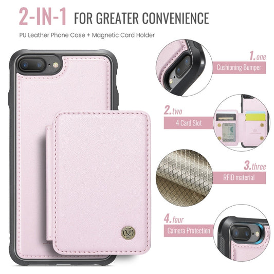 For iPhone 8 Plus / 7 Plus / 6 Plus JEEHOOD J05 Business Magnetic Style RFID Leather Phone Case(Pink)