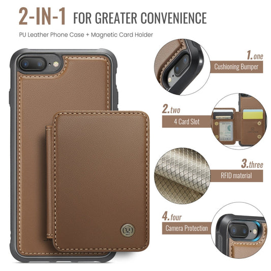 For iPhone 8 Plus / 7 Plus / 6 Plus JEEHOOD J05 Business Magnetic Style RFID Leather Phone Case(Brown)