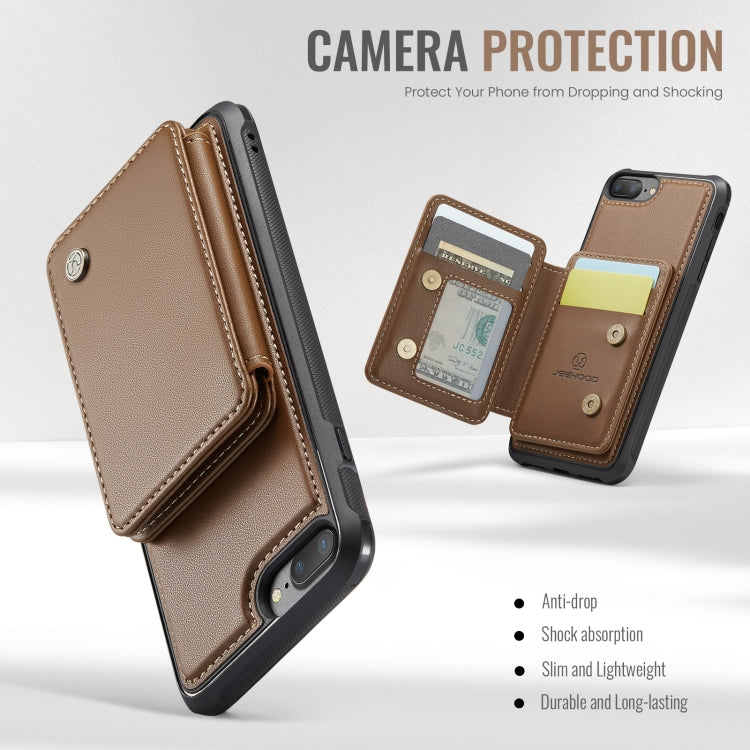 For iPhone 8 Plus / 7 Plus / 6 Plus JEEHOOD J05 Business Magnetic Style RFID Leather Phone Case(Brown)