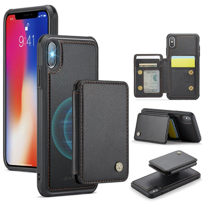 For iPhone X / XS JEEHOOD J05 Business Magnetic Style RFID Leather Phone Case(Black)