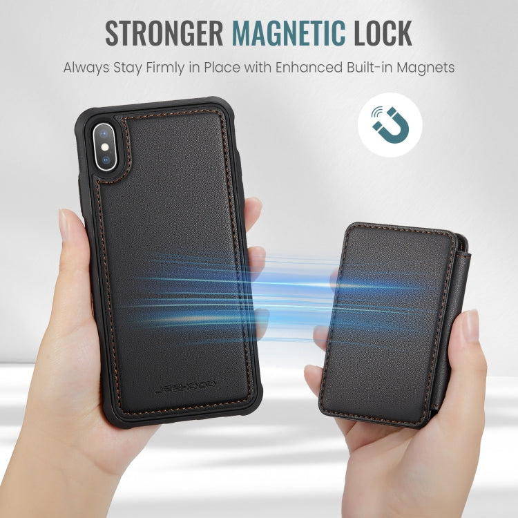 For iPhone X / XS JEEHOOD J05 Business Magnetic Style RFID Leather Phone Case(Black)
