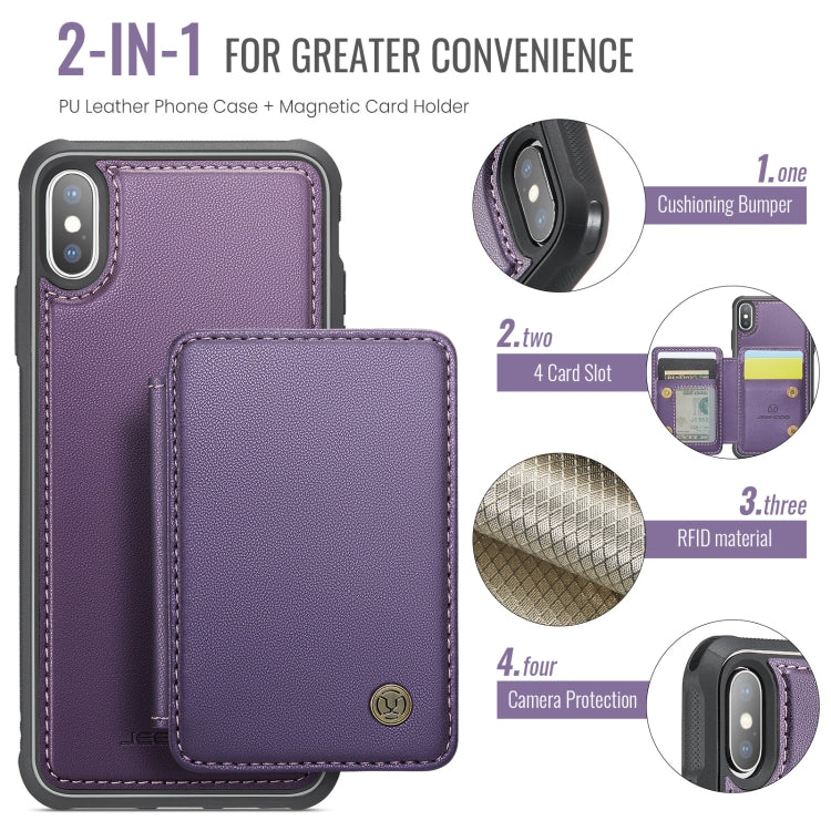 For iPhone X / XS JEEHOOD J05 Business Magnetic Style RFID Leather Phone Case(Purple)