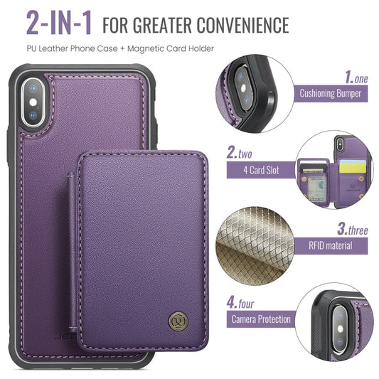 For iPhone X / XS JEEHOOD J05 Business Magnetic Style RFID Leather Phone Case(Purple)