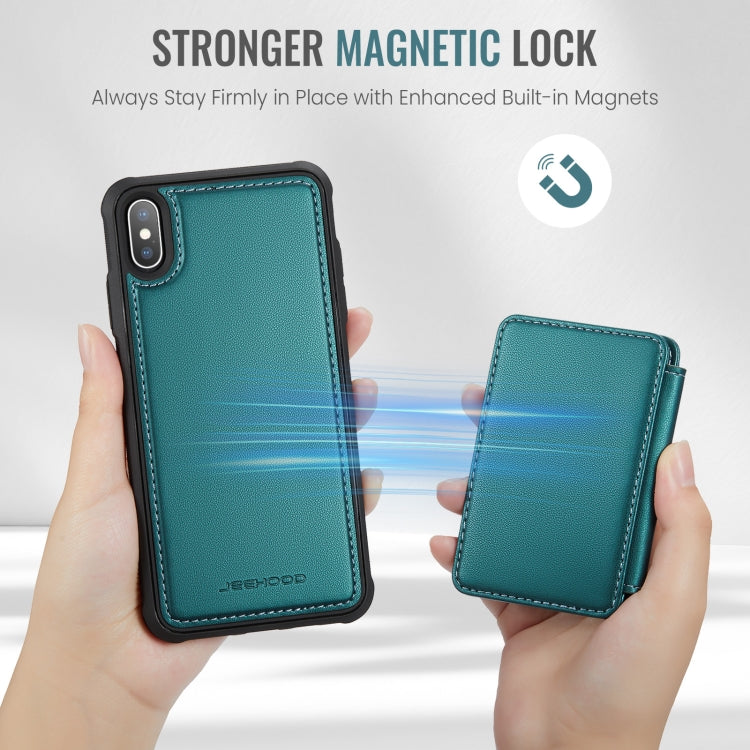 For iPhone X / XS JEEHOOD J05 Business Magnetic Style RFID Leather Phone Case(Blue Green)