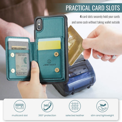 For iPhone X / XS JEEHOOD J05 Business Magnetic Style RFID Leather Phone Case(Blue Green)