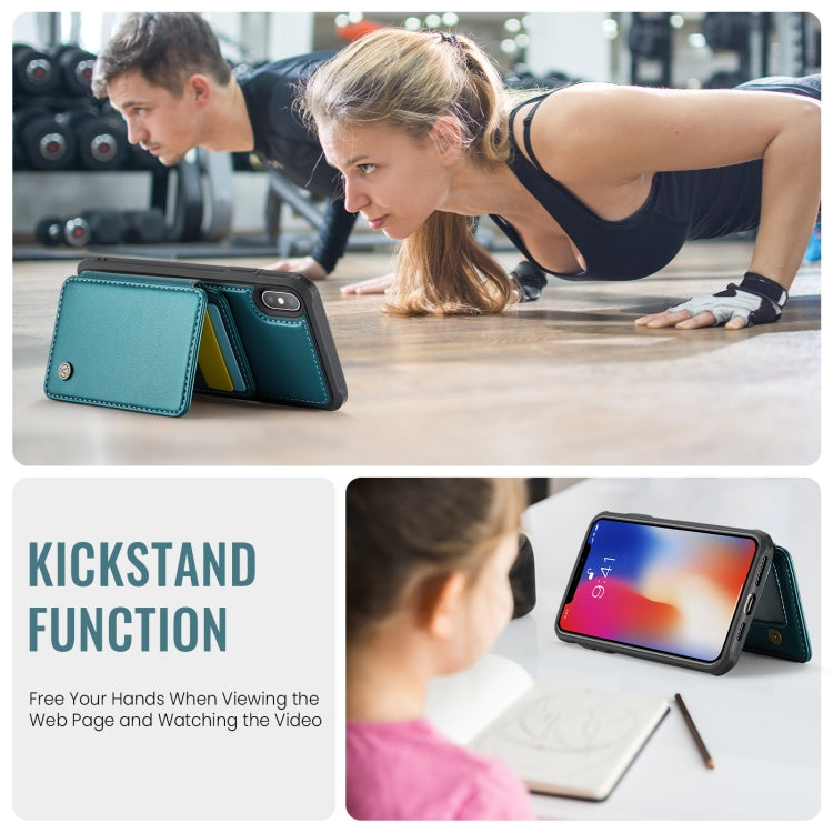 For iPhone X / XS JEEHOOD J05 Business Magnetic Style RFID Leather Phone Case(Blue Green)