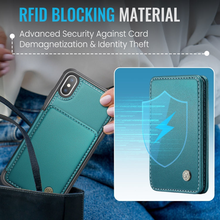 For iPhone X / XS JEEHOOD J05 Business Magnetic Style RFID Leather Phone Case(Blue Green)