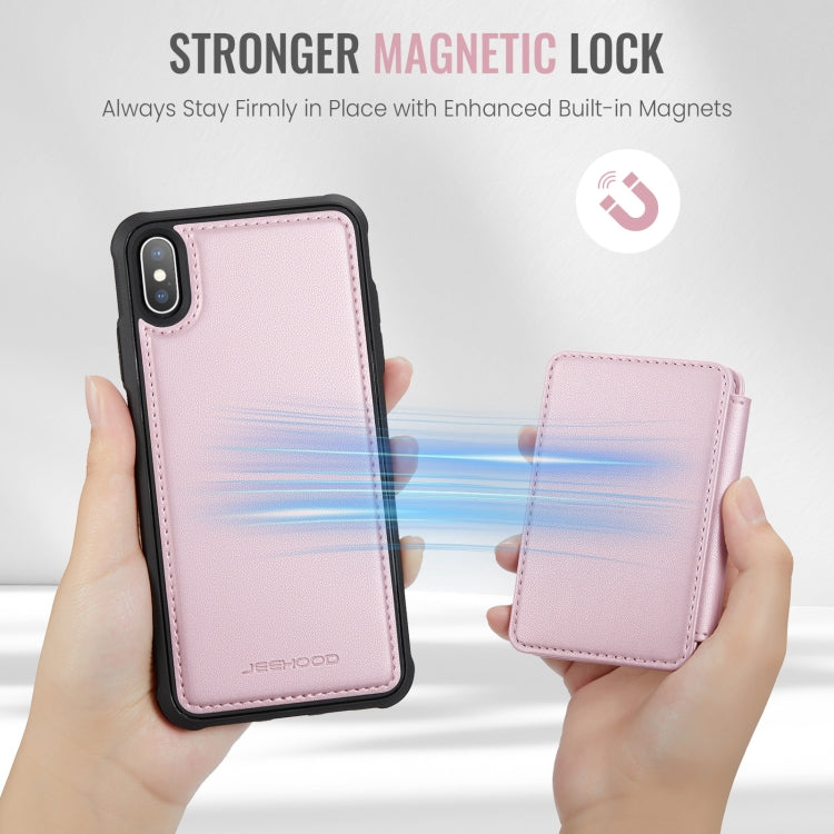 For iPhone X / XS JEEHOOD J05 Business Magnetic Style RFID Leather Phone Case(Pink)