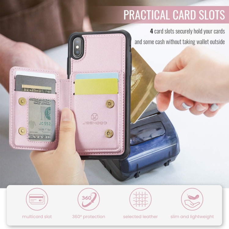 For iPhone X / XS JEEHOOD J05 Business Magnetic Style RFID Leather Phone Case(Pink)