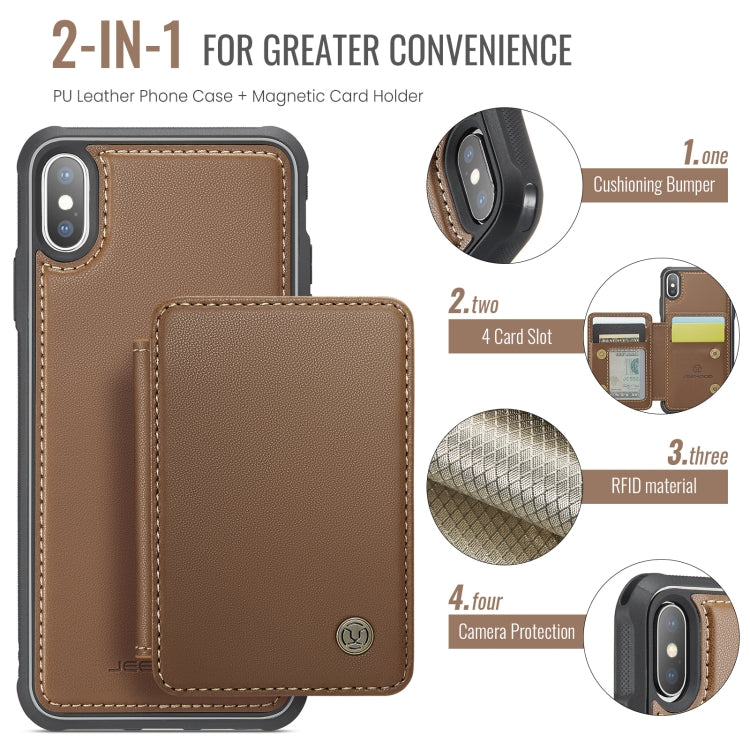 For iPhone X / XS JEEHOOD J05 Business Magnetic Style RFID Leather Phone Case(Brown)