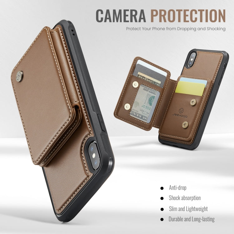 For iPhone X / XS JEEHOOD J05 Business Magnetic Style RFID Leather Phone Case(Brown)
