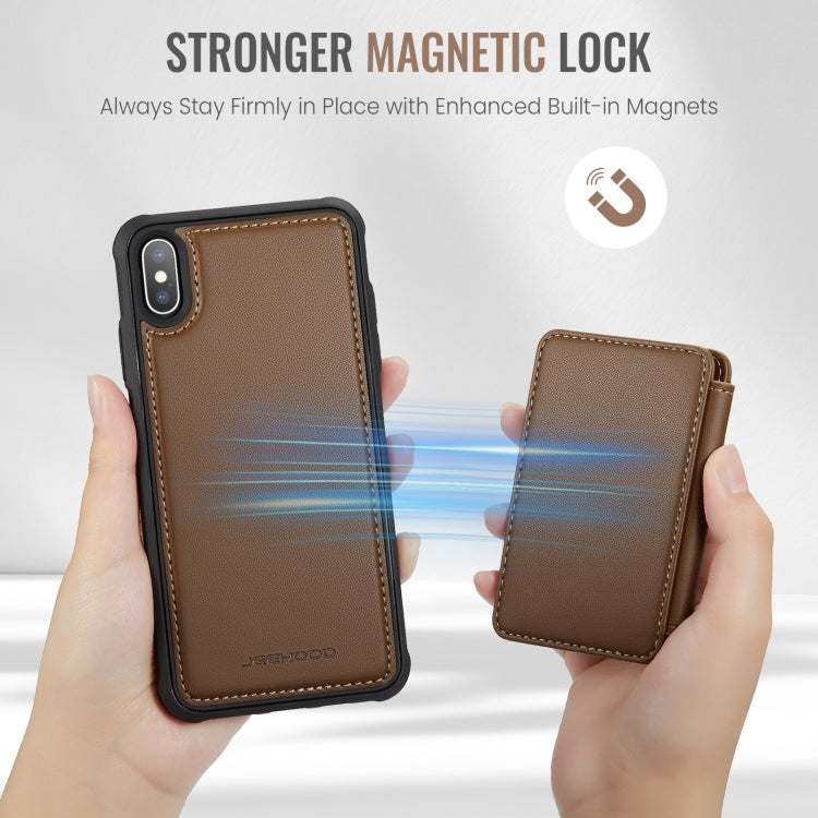 For iPhone X / XS JEEHOOD J05 Business Magnetic Style RFID Leather Phone Case(Brown)