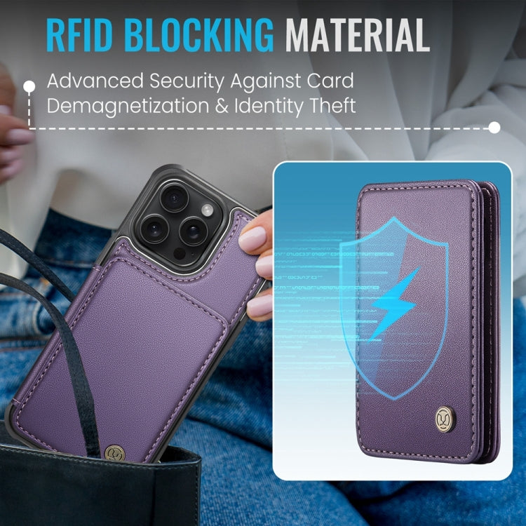 For iPhone 16 Pro JEEHOOD J05 Business Magnetic Style RFID Leather Phone Case(Purple)