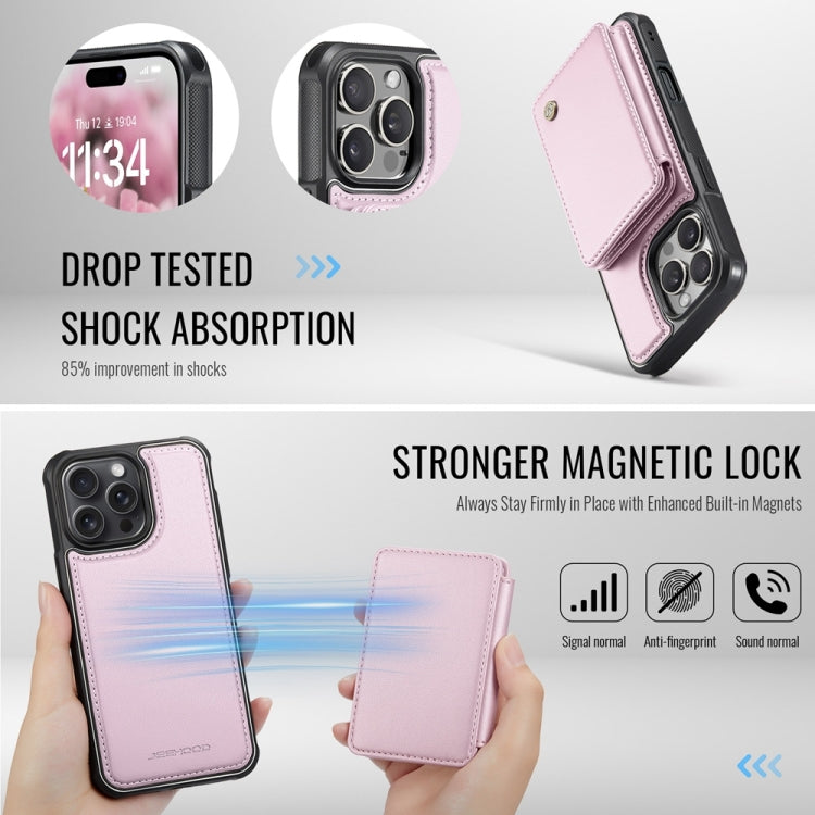 For iPhone 16 Pro JEEHOOD J05 Business Magnetic Style RFID Leather Phone Case(Pink)