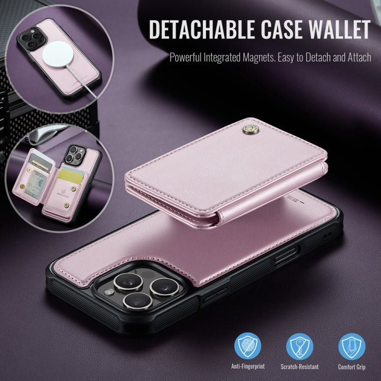 For iPhone 16 Pro JEEHOOD J05 Business Magnetic Style RFID Leather Phone Case(Pink)