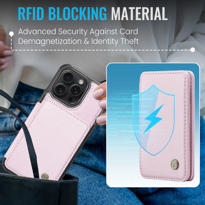 For iPhone 16 Pro JEEHOOD J05 Business Magnetic Style RFID Leather Phone Case(Pink)