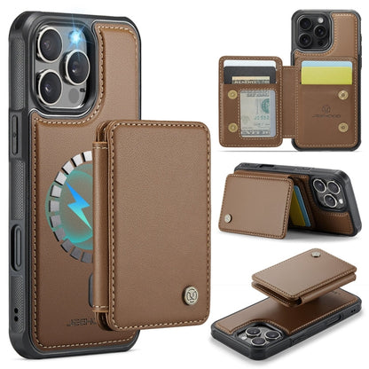 For iPhone 16 Pro JEEHOOD J05 Business Magnetic Style RFID Leather Phone Case(Brown)