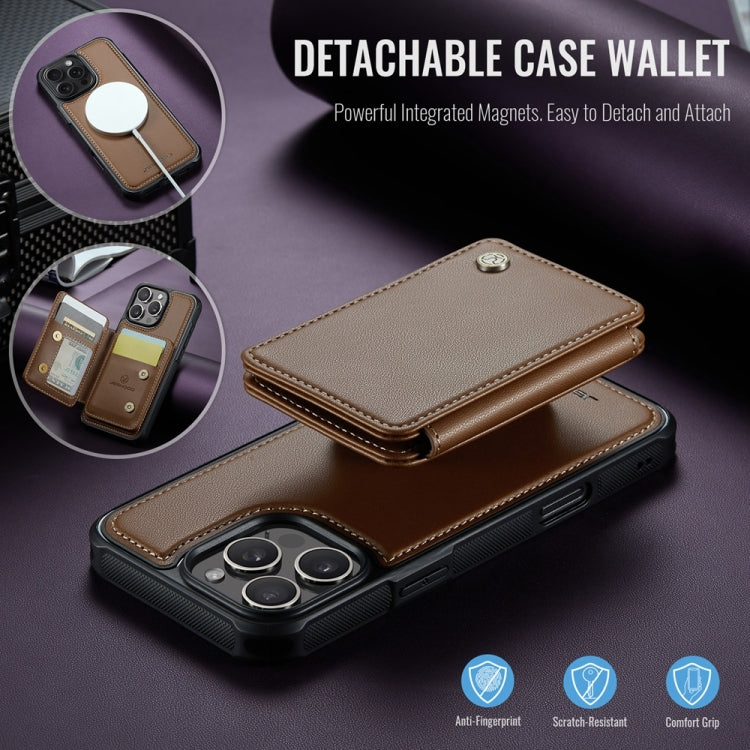 For iPhone 16 Pro JEEHOOD J05 Business Magnetic Style RFID Leather Phone Case(Brown)
