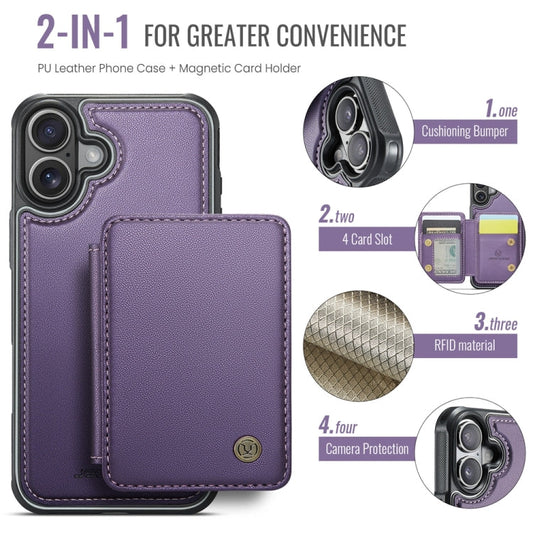 For iPhone 16 JEEHOOD J05 Business Magnetic Style RFID Leather Phone Case(Purple)