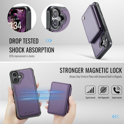 For iPhone 16 JEEHOOD J05 Business Magnetic Style RFID Leather Phone Case(Purple)
