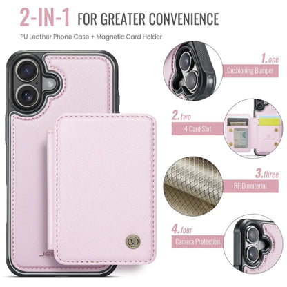 For iPhone 16 JEEHOOD J05 Business Magnetic Style RFID Leather Phone Case(Pink)