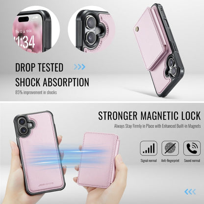 For iPhone 16 JEEHOOD J05 Business Magnetic Style RFID Leather Phone Case(Pink)