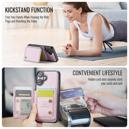For iPhone 16 JEEHOOD J05 Business Magnetic Style RFID Leather Phone Case(Pink)