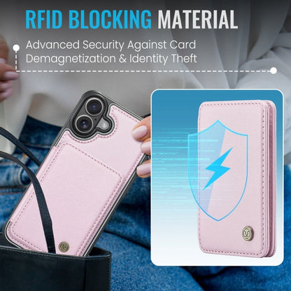 For iPhone 16 JEEHOOD J05 Business Magnetic Style RFID Leather Phone Case(Pink)