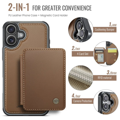 For iPhone 16 JEEHOOD J05 Business Magnetic Style RFID Leather Phone Case(Brown)