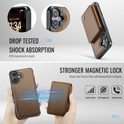 For iPhone 16 JEEHOOD J05 Business Magnetic Style RFID Leather Phone Case(Brown)
