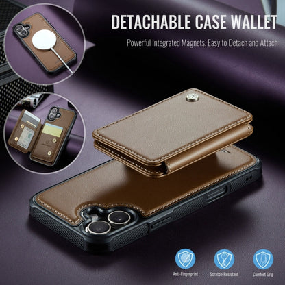 For iPhone 16 JEEHOOD J05 Business Magnetic Style RFID Leather Phone Case(Brown)