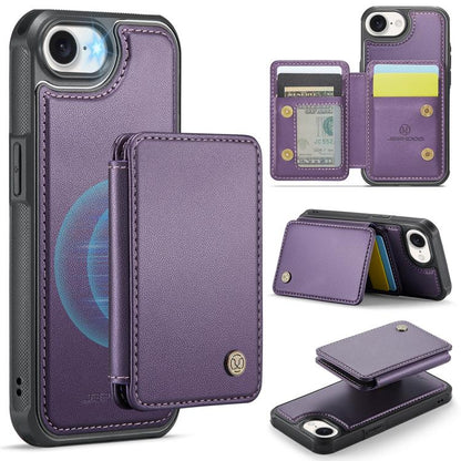 For iPhone 17e / 16e JEEHOOD J05 Business Magnetic Style RFID Leather Phone Case(Purple)