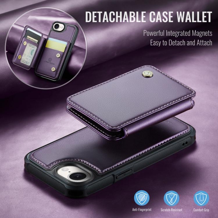 For iPhone 17e / 16e JEEHOOD J05 Business Magnetic Style RFID Leather Phone Case(Purple)