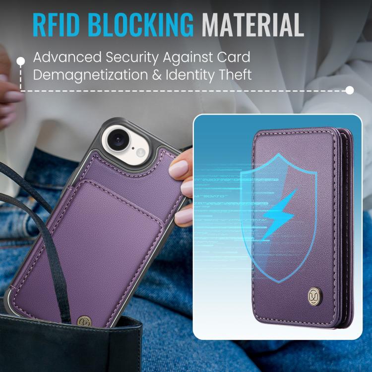 For iPhone 17e / 16e JEEHOOD J05 Business Magnetic Style RFID Leather Phone Case(Purple)