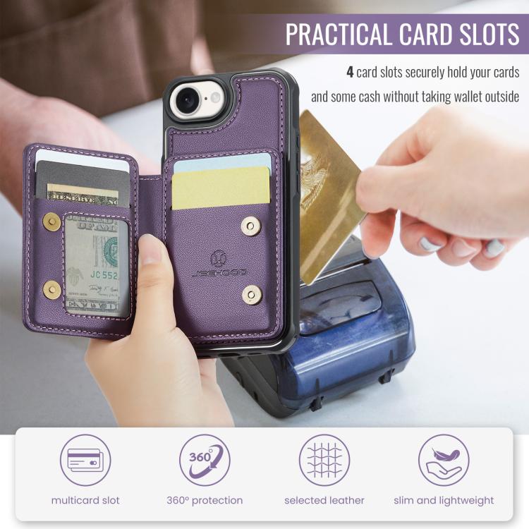 For iPhone 17e / 16e JEEHOOD J05 Business Magnetic Style RFID Leather Phone Case(Purple)