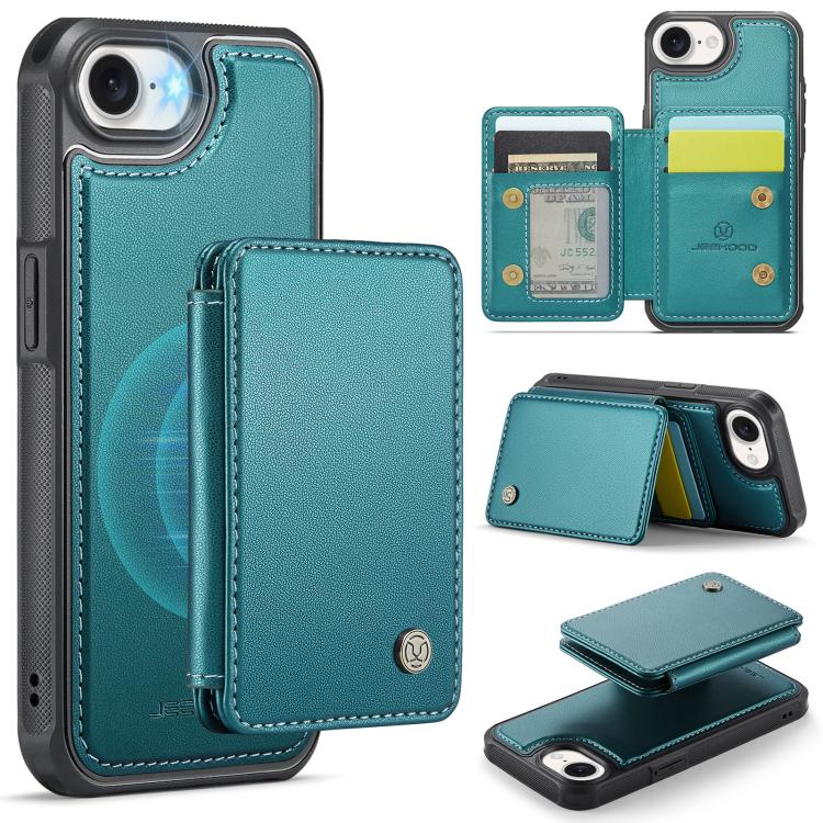 For iPhone 17e / 16e JEEHOOD J05 Business Magnetic Style RFID Leather Phone Case(Blue Green)