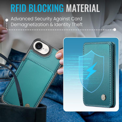 For iPhone 17e / 16e JEEHOOD J05 Business Magnetic Style RFID Leather Phone Case(Blue Green)