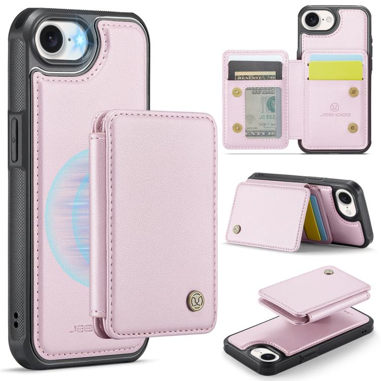 Pour iPhone 17e / 16e Étui de téléphone en cuir RFID de style professionnel magnétique JEEHOOD J05 (Rose)