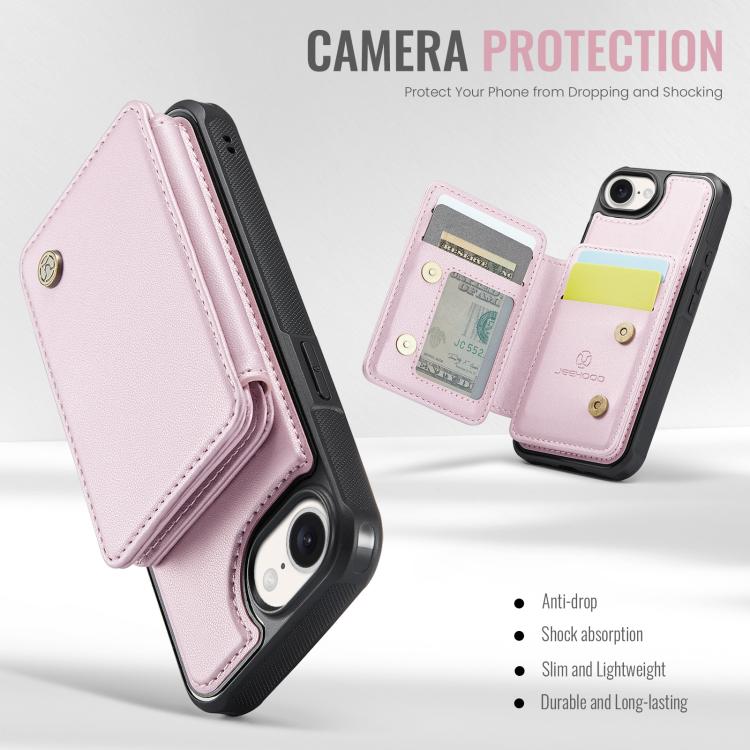 Pour iPhone 17e / 16e Étui de téléphone en cuir RFID de style professionnel magnétique JEEHOOD J05 (Rose)