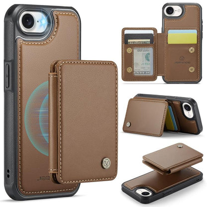 Pour iPhone 17e / 16e Coque de téléphone en cuir JEEHOOD J05 Business Magnetic Style RFID (marron)