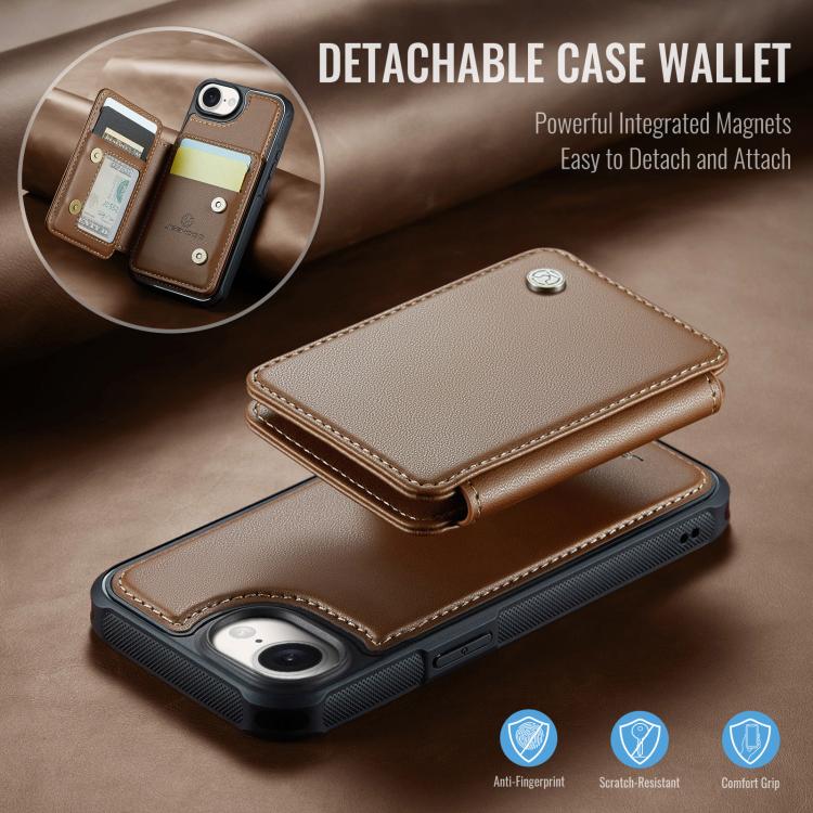 Pour iPhone 17e / 16e Coque de téléphone en cuir JEEHOOD J05 Business Magnetic Style RFID (marron)