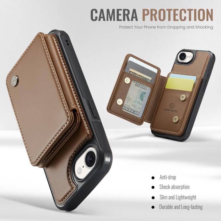 Pour iPhone 17e / 16e Coque de téléphone en cuir JEEHOOD J05 Business Magnetic Style RFID (marron)