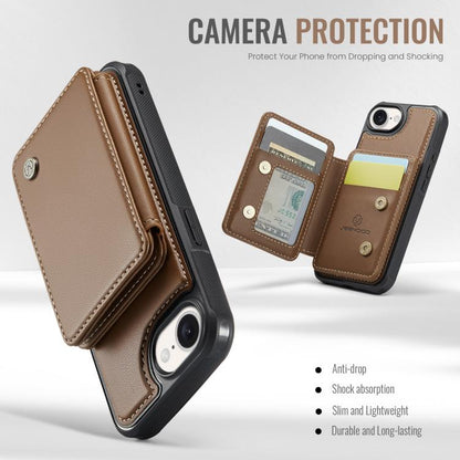 Pour iPhone 17e / 16e Coque de téléphone en cuir JEEHOOD J05 Business Magnetic Style RFID (marron)
