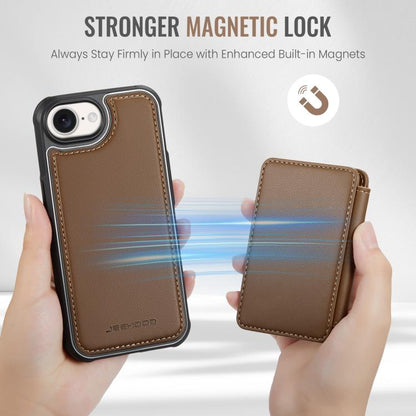 Pour iPhone 17e / 16e Coque de téléphone en cuir JEEHOOD J05 Business Magnetic Style RFID (marron)