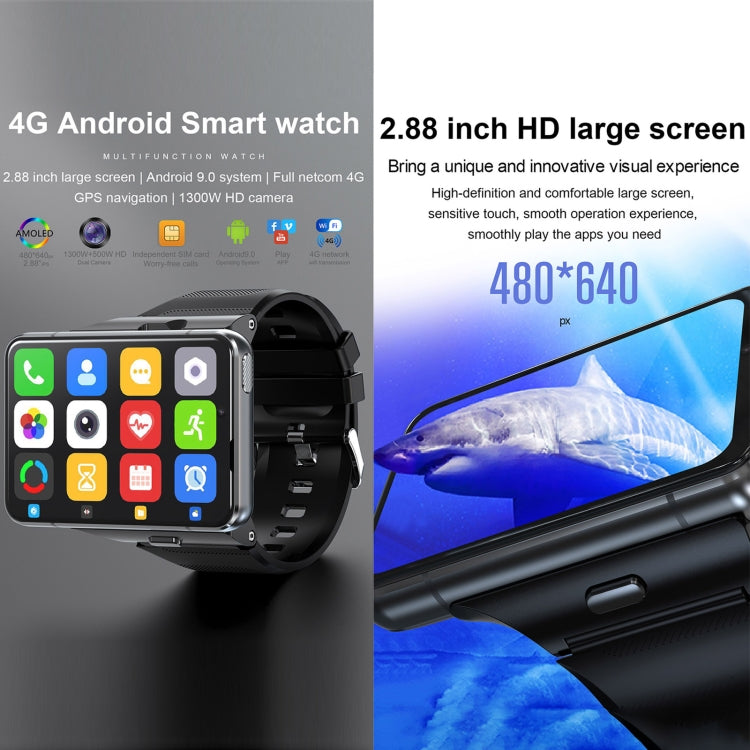 UNIWA DM200, 4GB+64GB, Téléphone montre intelligente Android 9.0 de 2,88 pouces, MT6761 Quad Core, Réseau : 4G (Noir)